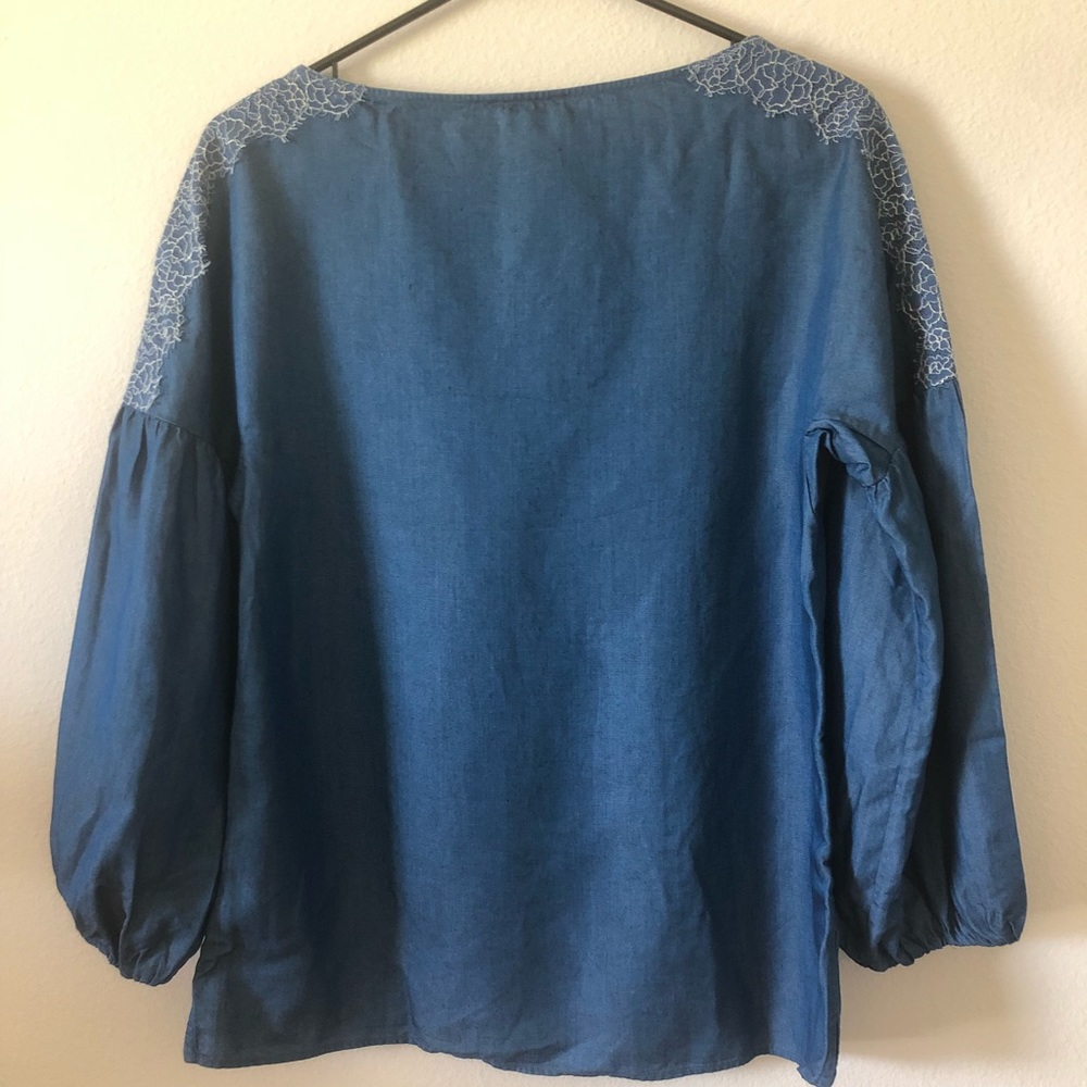 MASSIMO DUTTI Denim Blouse with Lace Finish - Picture 6 of 7